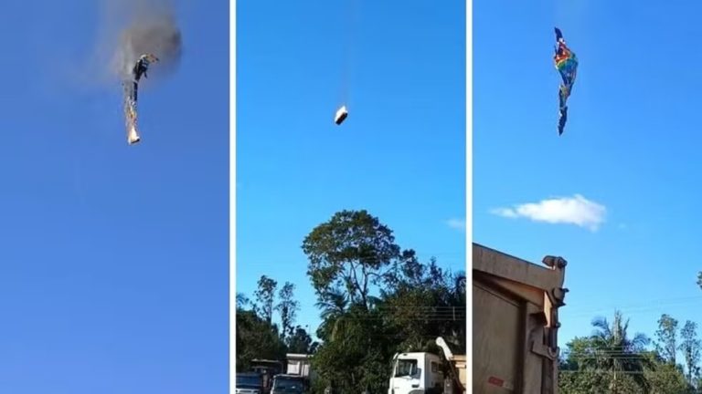 Balão pega fogo durante passeio e cai em Praia Grande