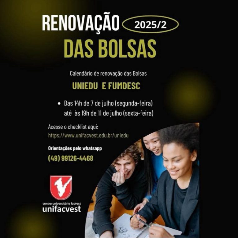 UNIFACVEST: Atenção bolsistas do UNIEDU e do FUMDESC